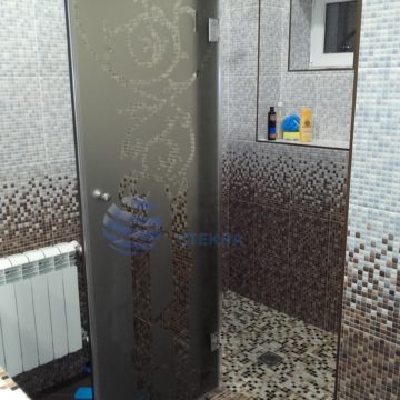 Душевая дверь бронза с пескоструйным рисунком